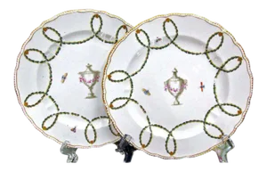 1775 English George III Chelsea Derby Porcelain Sprig & Urn Pattern Plates - A Pair