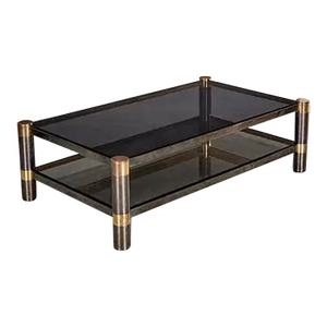 Signed Mid Century Modern Karl Springer Steel and Brass Coffee Table