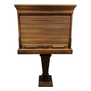Antique Walnut Tabletop Amberg's Cabinet Letter File With Roll Up Tambor Door For Sale
