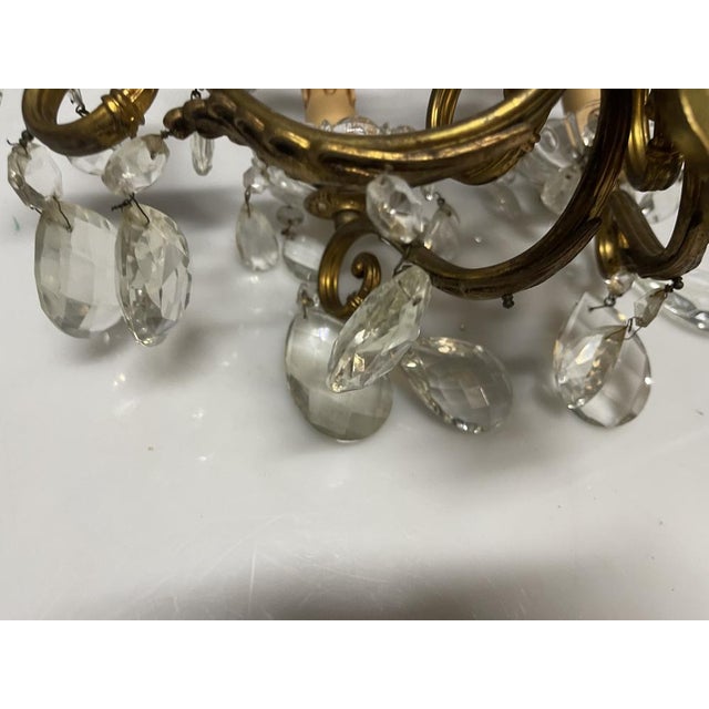 Large Bronze and Crystal Wall Sconces, Italy, 1950s, Set of 2 For Sale - Image 3 of 15