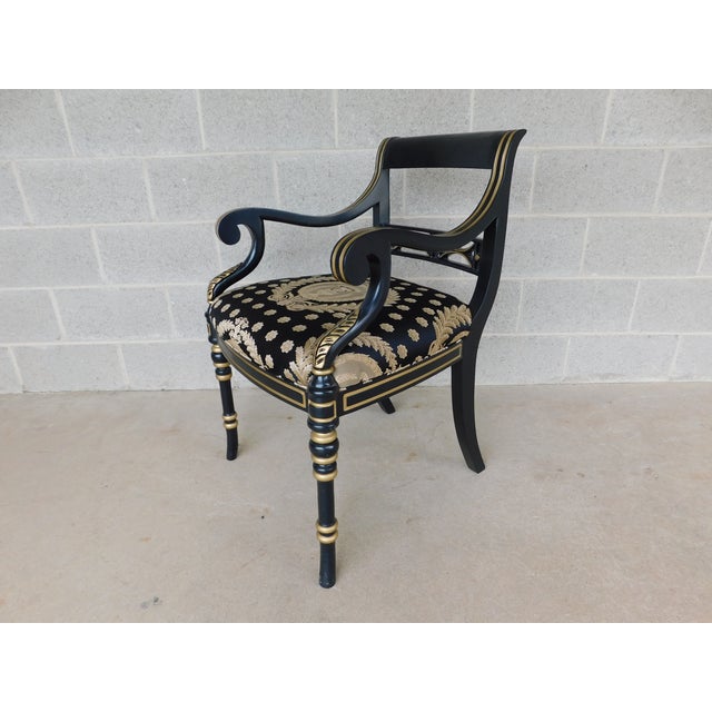 Hancock & Moore Regency Black Lacquer and Gilt Gold Accented Arm Chair For Sale - Image 13 of 13
