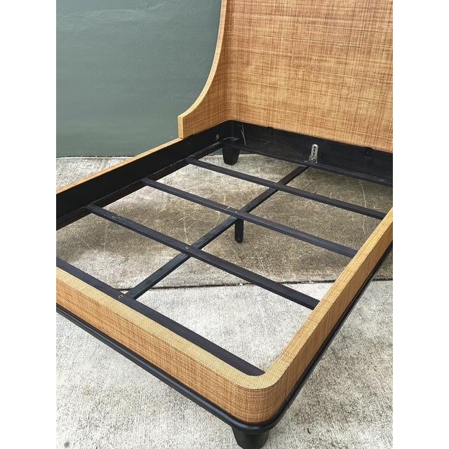 Brown Vintage Wrapped Grasscloth Queen Bed For Sale - Image 8 of 12