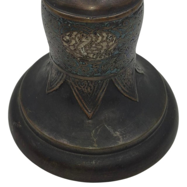 Late 19th Century Pair of Late 19th Century Chinese Cloisonné Enamel and Bronze Candlesticks - 16" For Sale - Image 5 of 16
