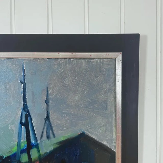 1950s Large Mid-Century Swedish Modernist Harbor Oil Painting by Dag Björn Hellsing For Sale - Image 9 of 11