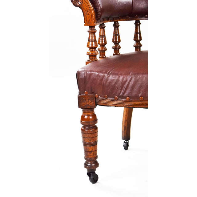 Brown 19th Century Victorian English Oak Armchair For Sale - Image 8 of 10