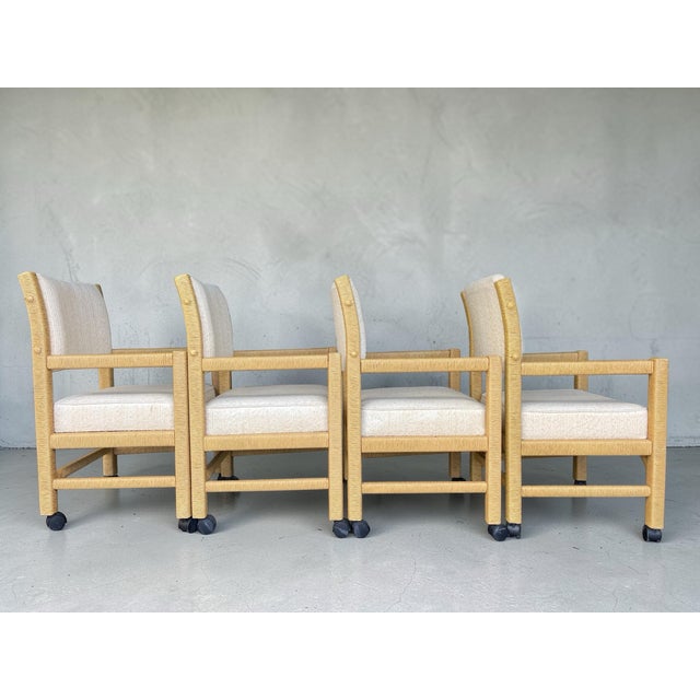 Henry Link Vintage Henry Link Wrapped Rattan Dining Armchairs on Casters – Palm Beach Style | Set of 4 For Sale - Image 4 of 12