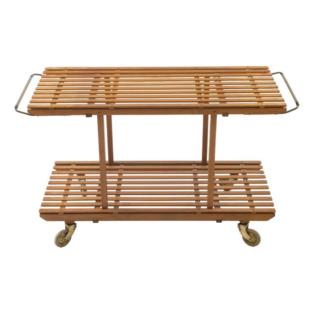 Mid-Century Alpine Style Pine Slatted Trolley Table, 1950 For Sale