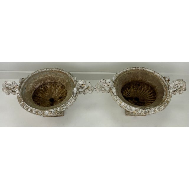 Metal Late 19th Century Cast Iron Garden Urns- a Pair For Sale - Image 7 of 9