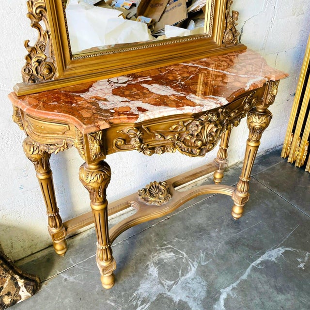 French Grand Gold Vanity Set With Mirror & Console Table – French Luxury Statement For Sale - Image 3 of 8