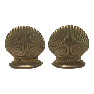 Vintage Shell Solid Brass Bookends - a Pair For Sale