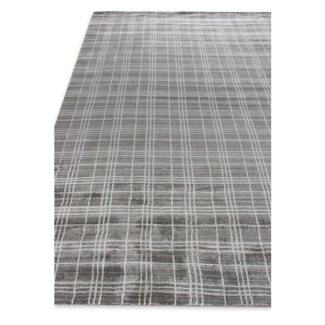 Cambridge Hand loom Bamboo/Silk Silver/White Rug-12'x15' For Sale - Image 4 of 8