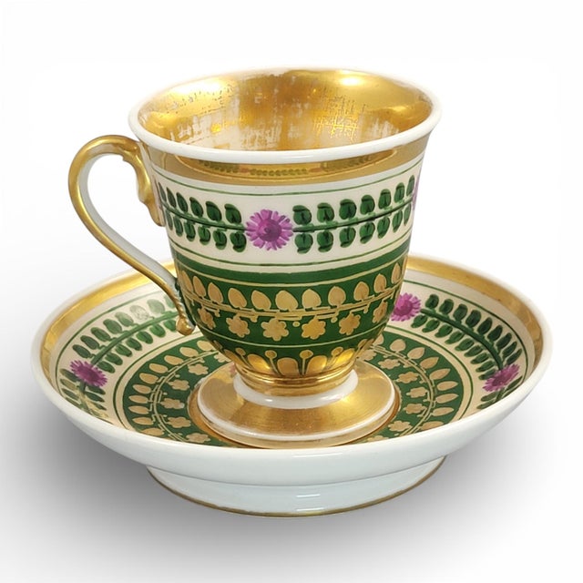 Amtique Empire Porcelain Cup and Saucer, 1820, Set of 2 For Sale - Image 4 of 14