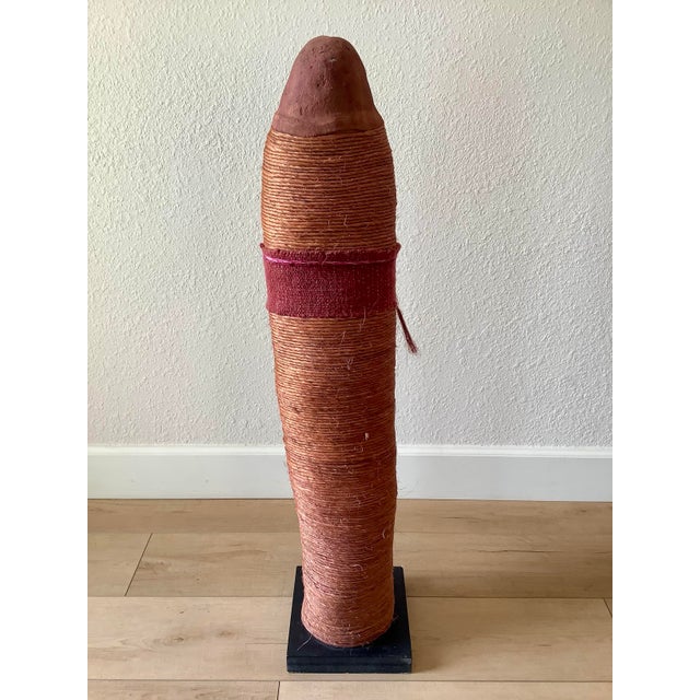 Burnt Orange 1980s Tall Southwestern Mixed-Media Figurative Sculpture With Brass Face by Naida Seibel, 37.5” H For Sale - Image 8 of 10