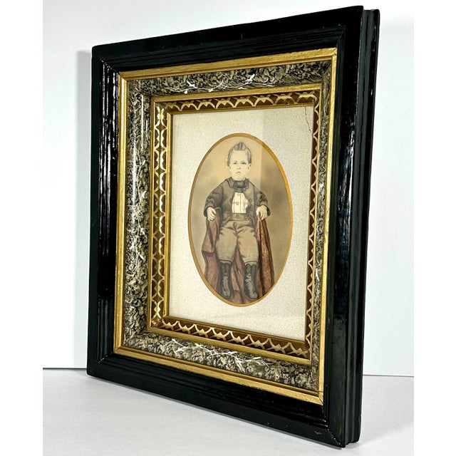 19th Century Victorian Framed Pastel & Watercolor Portrait Painting of Young Boy For Sale - Image 10 of 10