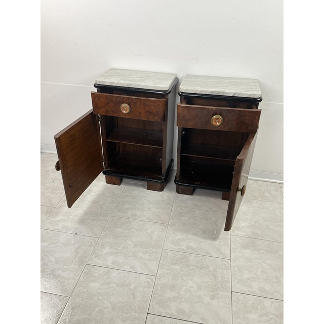 1930s Art Deco Bedside Tables with Marble Tops, 1930s, Set of 2 For Sale - Image 5 of 14