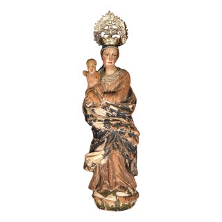 Renaissance Style Carved Wood Virgin and Child, 1500s For Sale
