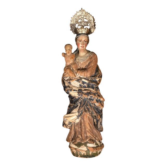 Renaissance Style Carved Wood Virgin and Child, 1500s For Sale