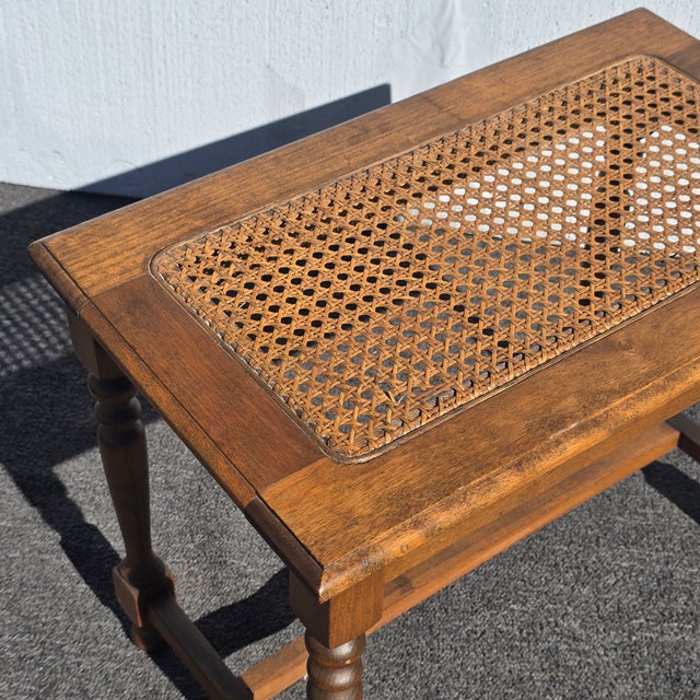 Vintage French Country Brown Cane PIano Bench Stool For Sale - Image 11 of 14