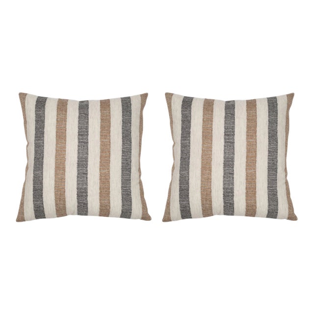 Knotted Stripe Charcoal 26x26 Pillow, A Pair For Sale