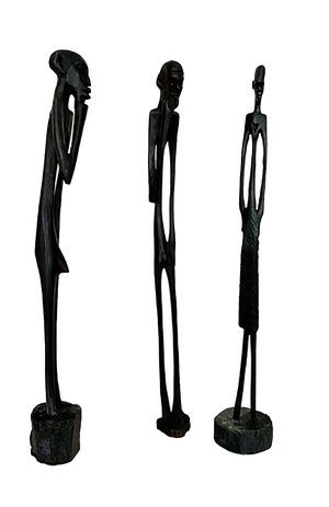 African Primitive Set of 3 Vintage Tribal Hand Carved Ebony Stick Figures