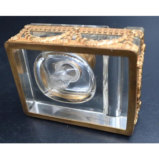 Metal Inkwell in Gilt Bronze and Crystal For Sale - Image 7 of 8