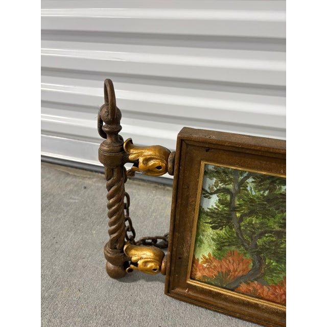 French Decorative Wrought Iron Hanging Sign With a Modern Painting, 19th Century For Sale - Image 4 of 10