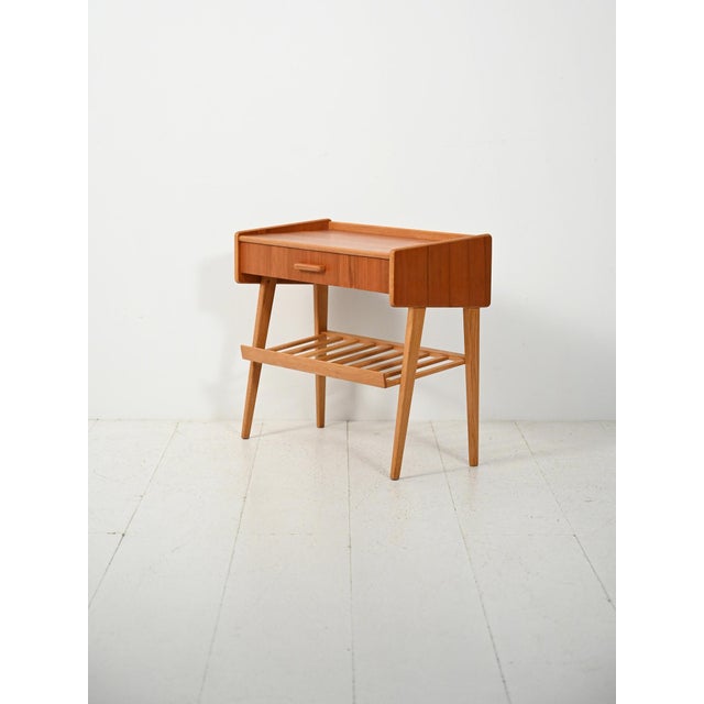Scandinavian Bedside Table with Drawer and Magazine Rack, 1950s For Sale - Image 4 of 10