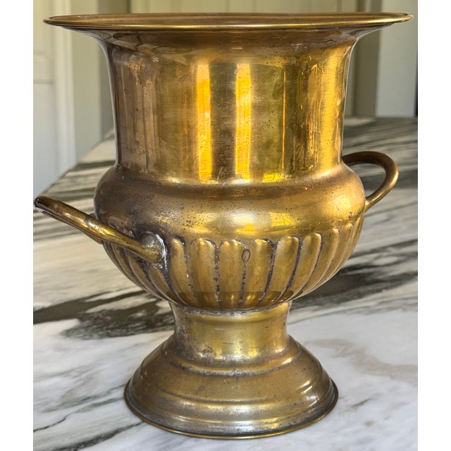 Vintage Neoclassical Brass Finish Urn Shape Vase For Sale - Image 9 of 11