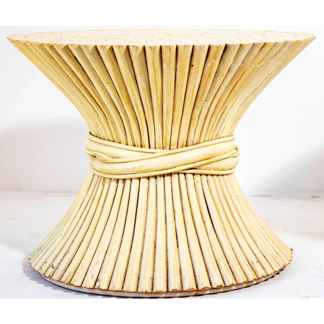 Mid-Century Modern Pair 1970s Sheaf of Wheat Rattan Side Tables, McGuire For Sale - Image 3 of 11