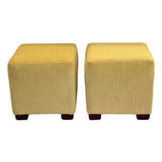 Custom Made Mustard Color Chenille Ottomans- A Set of 2 For Sale