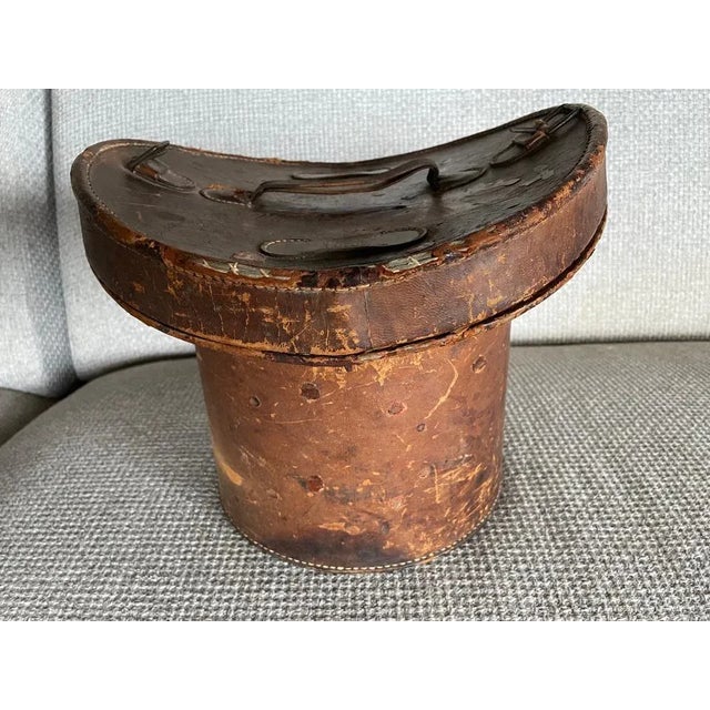 Brown Leather Hat Box For Sale - Image 7 of 10