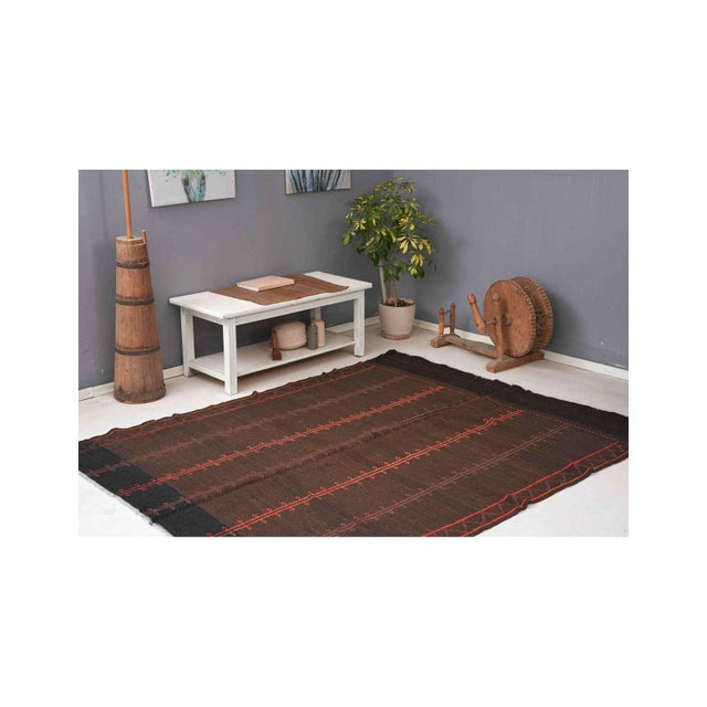 Brown & Orange Vintage Embroidered Kilim Rug - 6`2″ X 8`0″ Ft. For Sale - Image 4 of 6