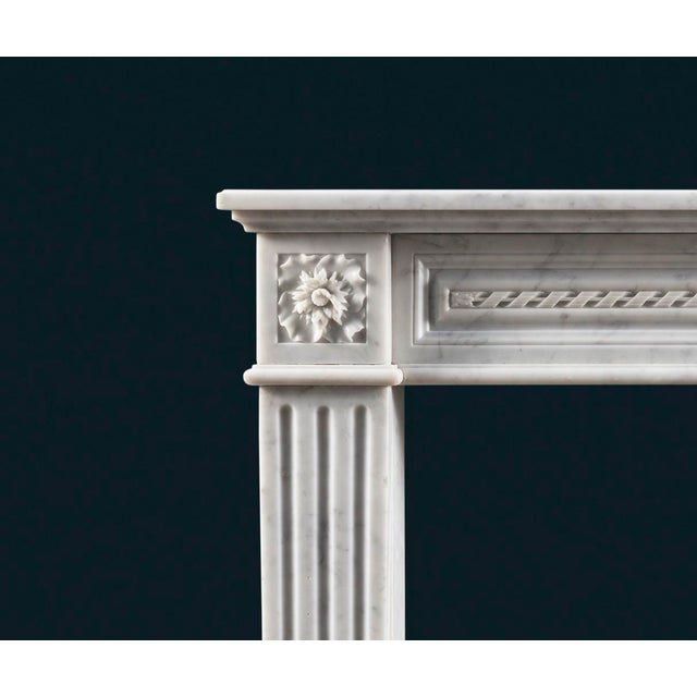 French Louis XVI Style Carrara Marble Fireplace Surround For Sale - Image 5 of 7