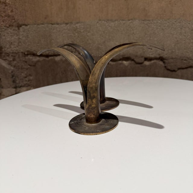 Ystad Metall Sweden by Ystad-Metall Brass Candle Holders Patinated Brass Danish Modern For Sale - Image 4 of 11