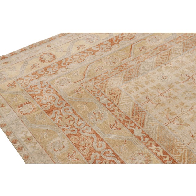 Contemporary Rug & Kilim’s Modern Block Print Rug in Beige with Geometric-Floral Patterns - 5x8 For Sale - Image 3 of 8