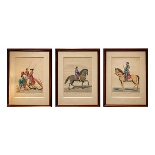 Paul Mercuri, Medieval Italian Equestrian Figures & Tournament Judges Bonnard, 1860, Paper, Framed, Set of 3 For Sale