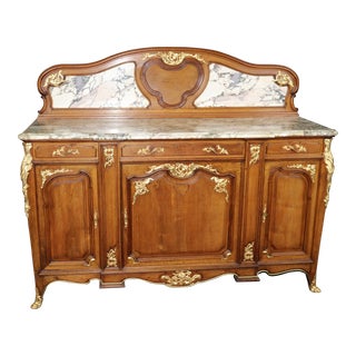 Signed Haentges Freres Dore' Bronze Ormolu French Louis XV Marble Top Sideboard For Sale