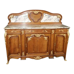 Signed Haentges Freres Dore' Bronze Ormolu French Louis XV Marble Top Sideboard