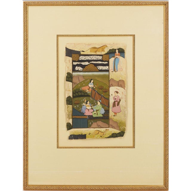 19th Century Indian Mughal Painted Manuscript Pages - Set of 3 For Sale - Image 4 of 10