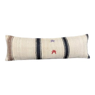 Turkish Hemp Pillow Cushion Natural Beige Black Cushion Cover 14"x45" For Sale