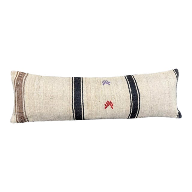 Turkish Hemp Pillow Cushion Natural Beige Black Cushion Cover 14"x45" For Sale