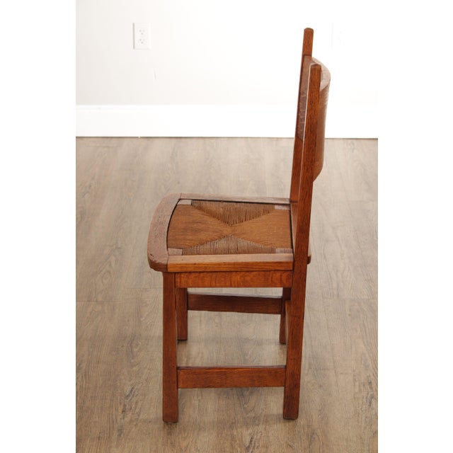 Mission Antique Stickley Brothers Mission Oak Rush Seat Side Chair For Sale - Image 3 of 12