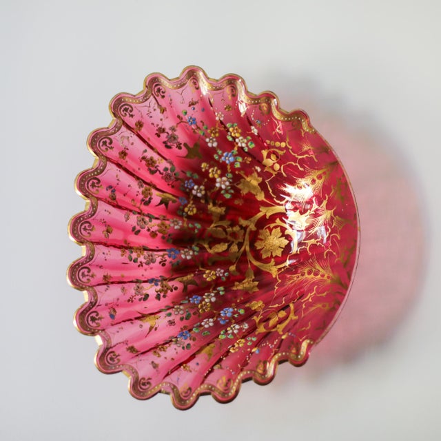 Late 19th Century Moser Cranberry Glass Shell Dish With Enamel & Gilt For Sale - Image 13 of 18