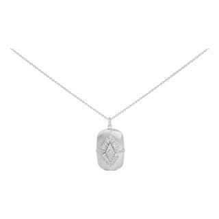 Sterling Silver 3/8 Cttw Diamond Puffed Medallion Design Pendant Necklace For Sale