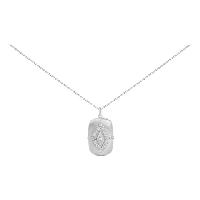 Sterling Silver 3/8 Cttw Diamond Puffed Medallion Design Pendant Necklace For Sale