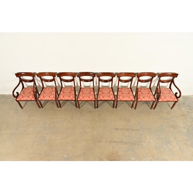 Mid 20th Century Baker Furniture Style English Regency Carved Mahogany Dining Chairs, Set of Eight For Sale - Image 5 of 14