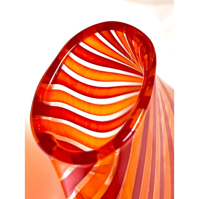 Handblown Art Glass With Reticello Pattern in Tangerine and Red in Murano Style For Sale - Image 14 of 14