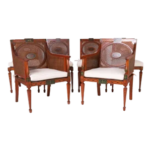 Six Neoclassic Caned and Decorated Adam Style Dining Chairs