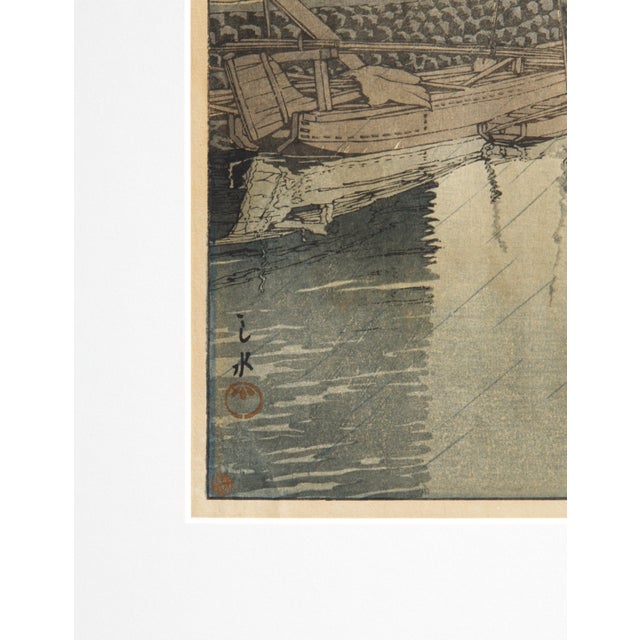 Japanese Mid 20th Century Kawase Hasui "Rain at Shinagawa" | Framed Japanese Woodblock Print, Watanabe Lifetime Edition For Sale - Image 3 of 10