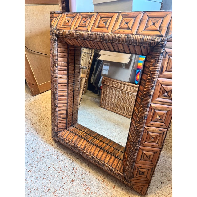 Late 20th Century American Folk Art Tramp Art Carved Wood Wall Mirrors, a Pair For Sale - Image 4 of 6